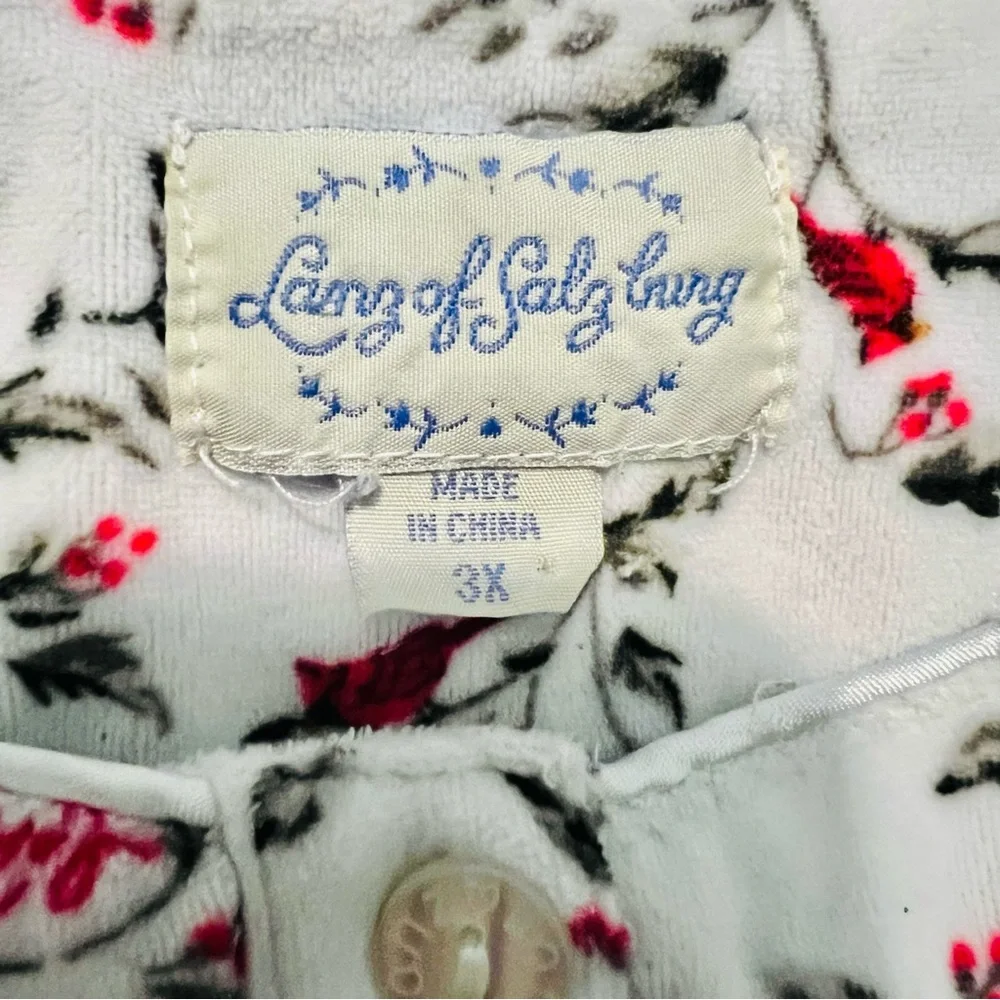 Lanz of Salzburg Long Sleeve Cardinal Print Fleece Nightgown 3X - Picture 6 of 7